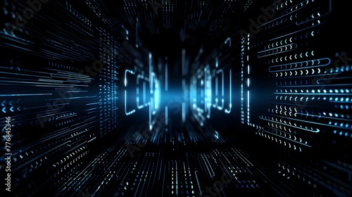 Futuristic Cybersecurity Digital Landscape with Binary Code Matrix and Data Visualization Backdrop