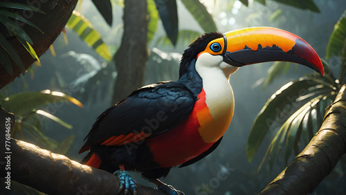 Toucan on a branch in tropical jungle photo