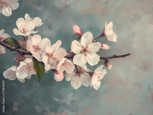 Oil Painting Cherry blossoms Wall Art, generated ai