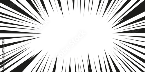 Manga line action effect radial rays, burst frame comic book motion black and white, monochrome style, anime super hero decoration, speed or explosion design.