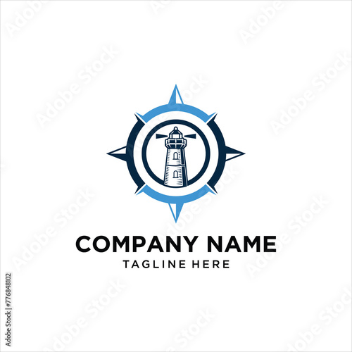 lighthouse and compass logo, design inspiration, illustration, vector