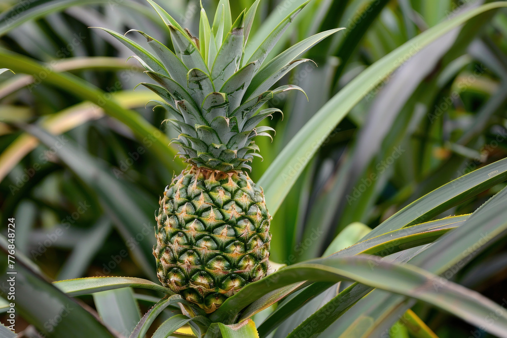 Tropical Treasure: Pineapple Growing Amidst Green Leaves Tropical Treasure: Pineapple Growing Amidst Green Leaves