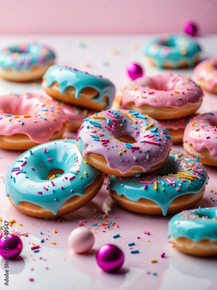 donuts with colorful glossy glaze and sprinkles