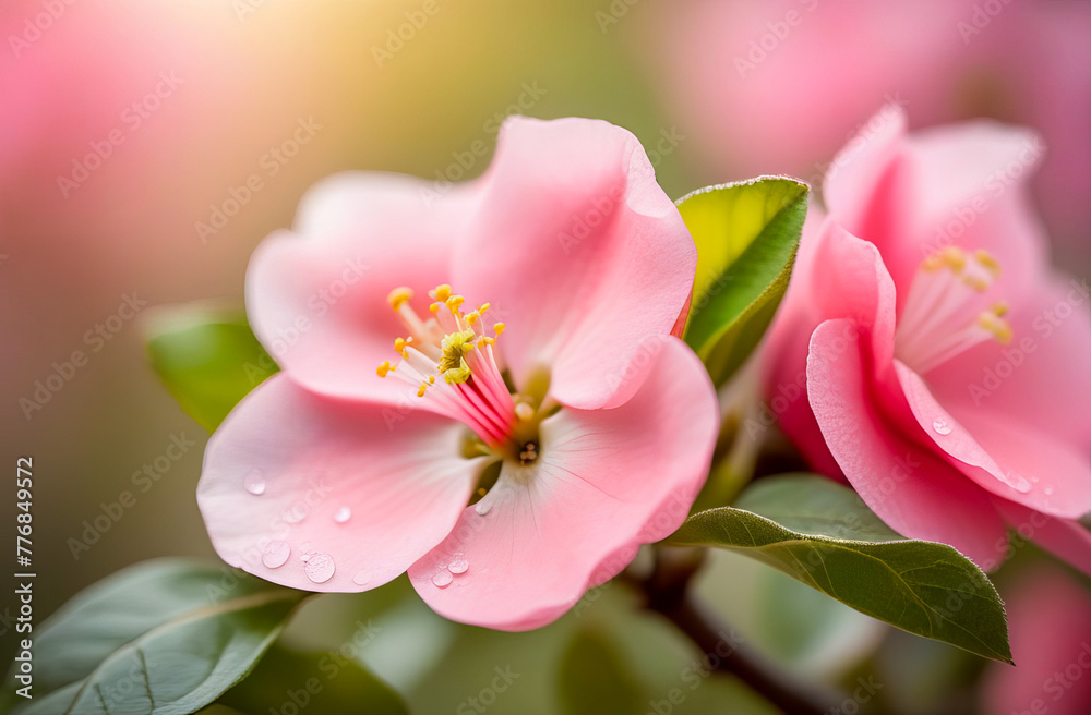 Obraz premium Illustration close-up of a quince flower in spring.