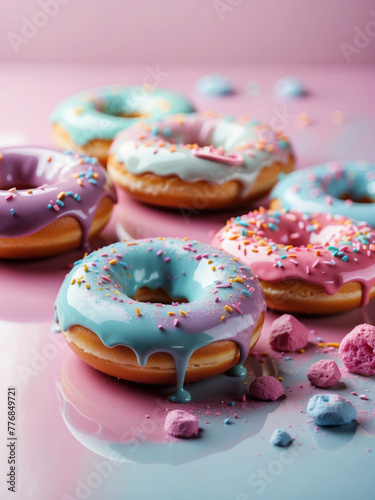 donuts with colorful glossy glaze and sprinkles