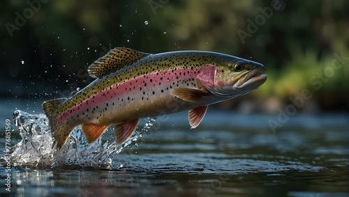 Soaring trout in the river 