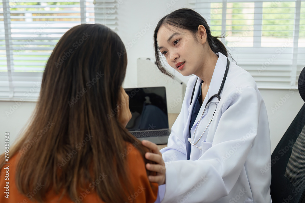doctor comfort the patient holding shoulder, showing empathy to patient, encouraging patient doctor comfort the patient holding shoulder, showing empathy to patient, encouraging patient