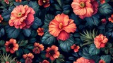 Vibrant floral pattern with seamless orange flowers and lush green leaves for diverse design uses. 