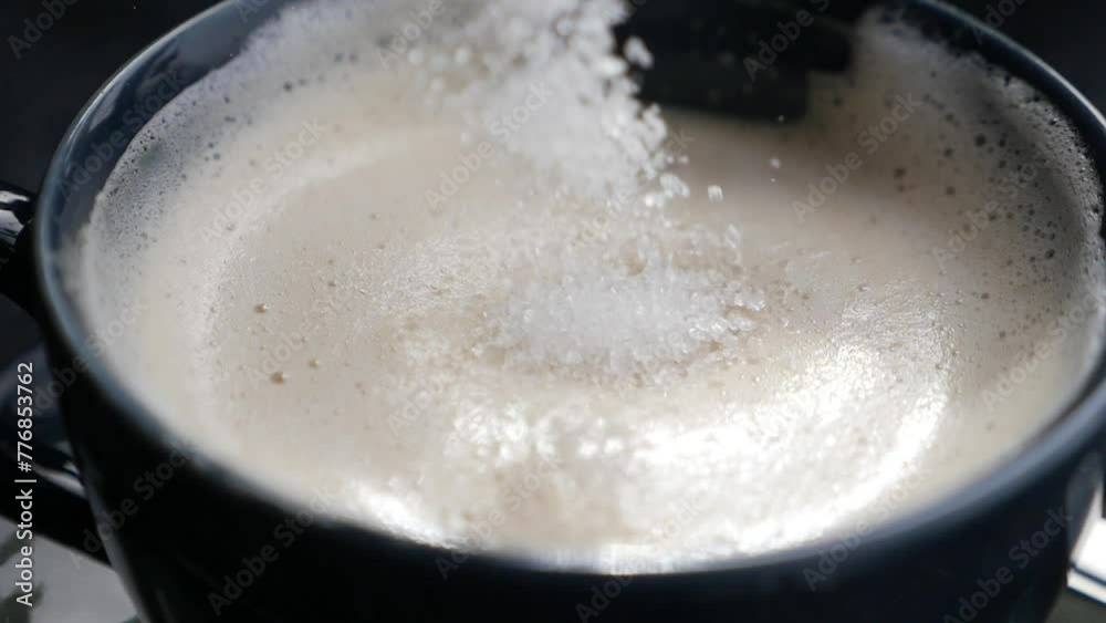 slow motion of dropping sugar in a coffee cup , slow motion of dropping sugar in a coffee cup ,
