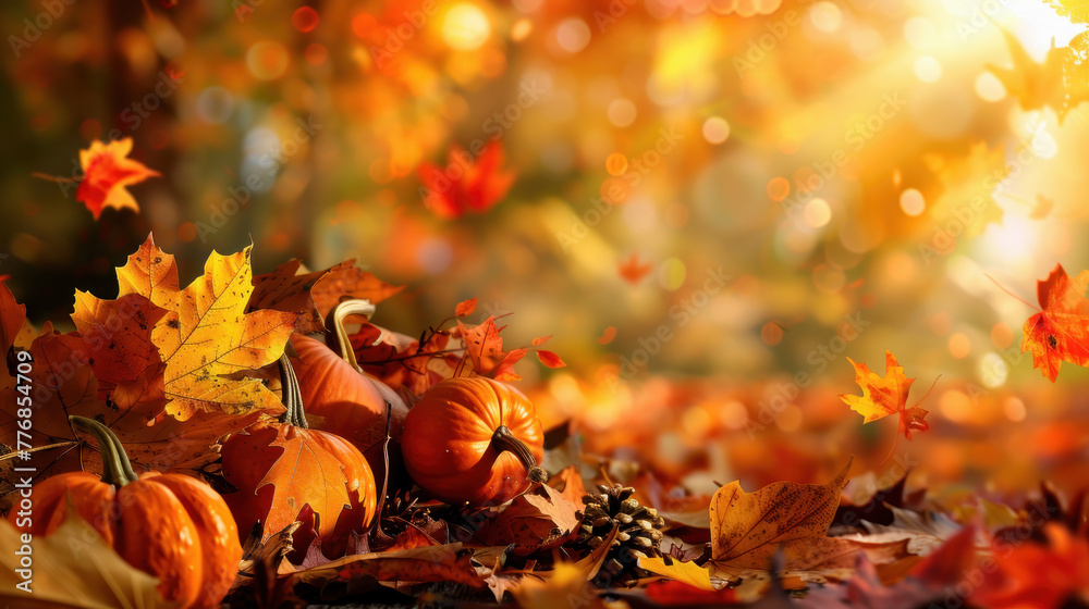 Autumn Abundance with Pumpkins and Fall Leaves Autumn Abundance with Pumpkins and Fall Leaves