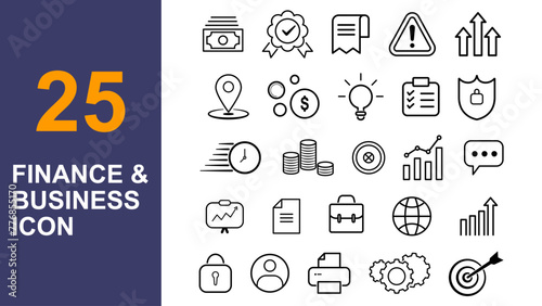 Finance and business line icons collection. Big UI icon set in a flat design.