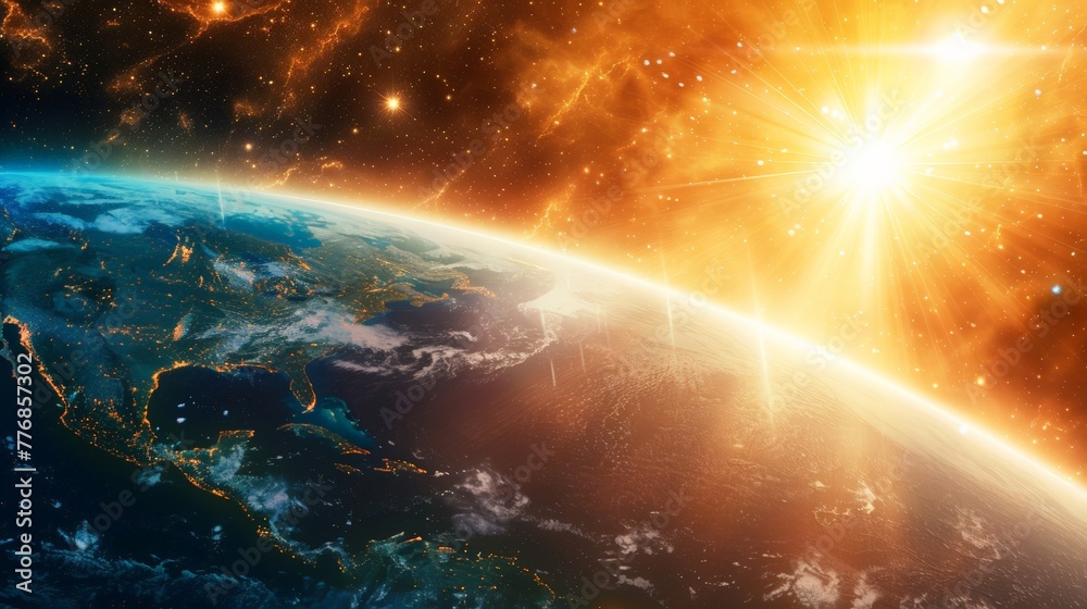 Radiant Earth backdrop with vivid sunbeams, stellar beauty Radiant Earth backdrop with vivid sunbeams, stellar beauty