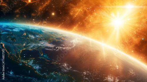 Radiant Earth backdrop with vivid sunbeams, stellar beauty