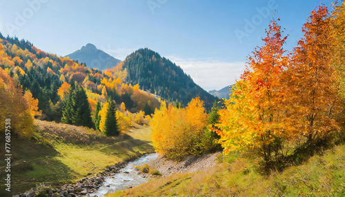Mountain scenery with beautiful autumn leaves.