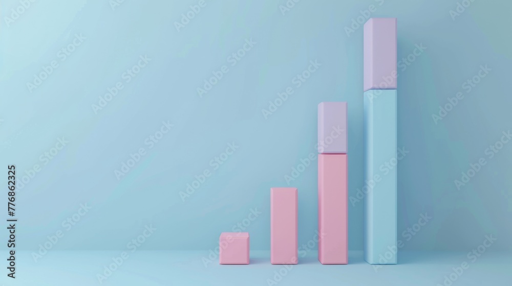 A 3D rising bar graph with a soft clay texture against a light blue background, detailing the upward trajectory of annual sales growth. A 3D rising bar graph with a soft clay texture against a light blue background, detailing the upward trajectory of annual sales growth.