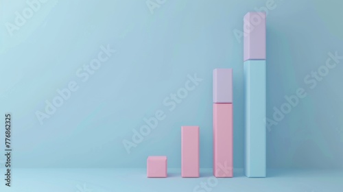 A 3D rising bar graph with a soft clay texture against a light blue background  detailing the upward trajectory of annual sales growth.