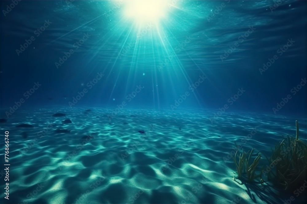 Fototapeta premium empty, blue, underwater, sunlight, shine, ocean, serene, tranquility, peaceful, beauty, calm, sea, water, abyss, depth