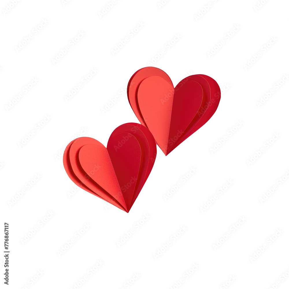 Two red paper hearts on a Transparent Background Two red paper hearts on a Transparent Background