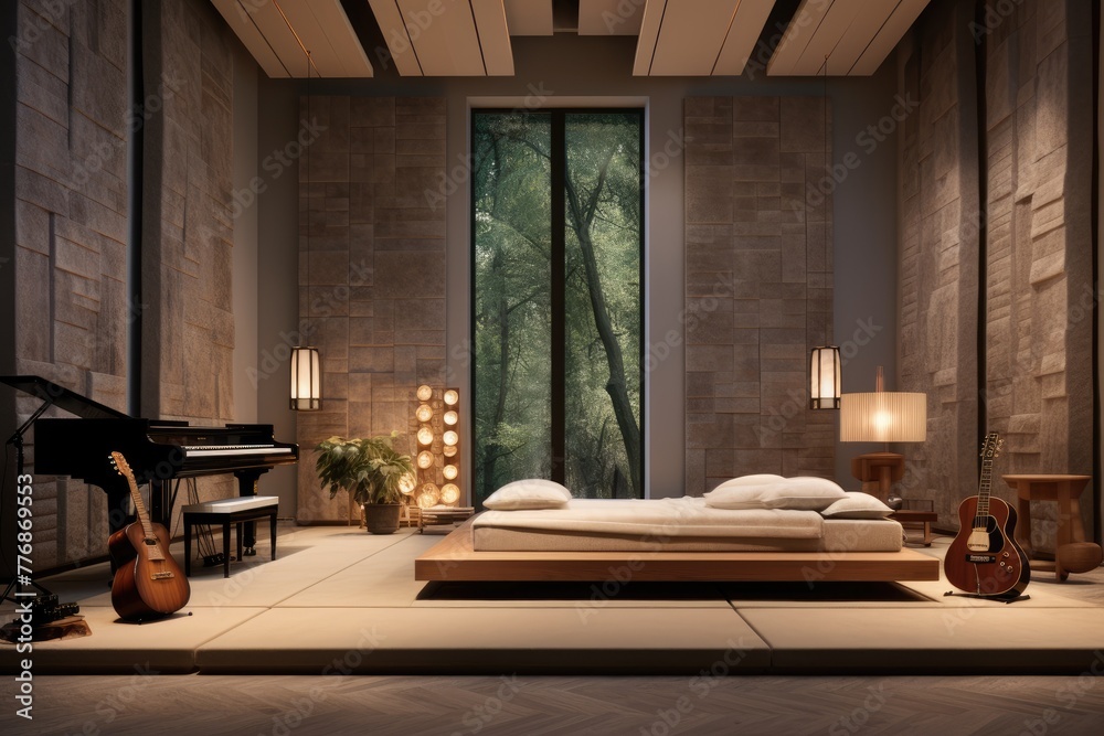 Fototapeta premium Recording studio, A tranquil recording studio with Zen-inspired elements , AI generated
