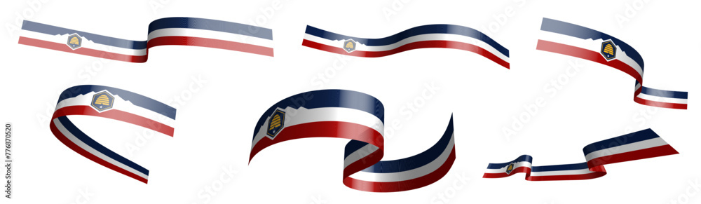 Set of holiday ribbons. Flag of american state of Utah waving in wind. Separation into lower and upper layers. Design element. Vector on white background Set of holiday ribbons. Flag of american state of Utah waving in wind. Separation into lower and upper layers. Design element. Vector on white background