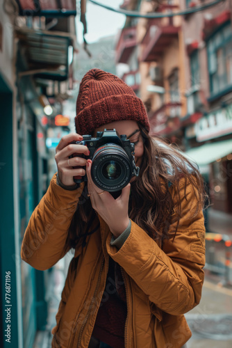 A photographer capturing moments in the city, embodying travel, vacation vibes, and the life of a professional freelancer