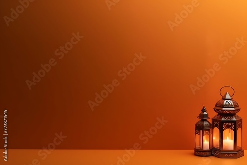 Eid mubarak and ramadan kareem greetings with islamic lantern and mosque. Eid al fitr background