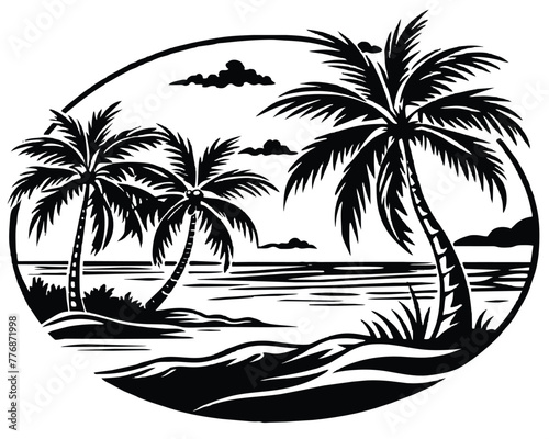 Fototapeta Naklejka Na Ścianę i Meble -  Palm Tree On Water Scene Vector illustrator