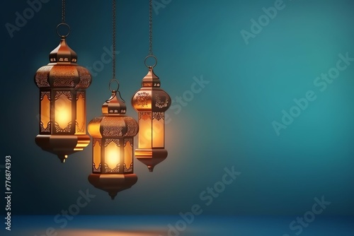 Eid mubarak and ramadan kareem greetings with islamic lantern and mosque. Eid al fitr background