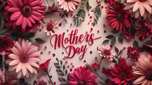 A colorful image of flowers with the words "Mother's Day" written in red