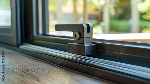 A close view of an innovative, protected sliding latch lock, showcasing design ideas for advanced window and door security