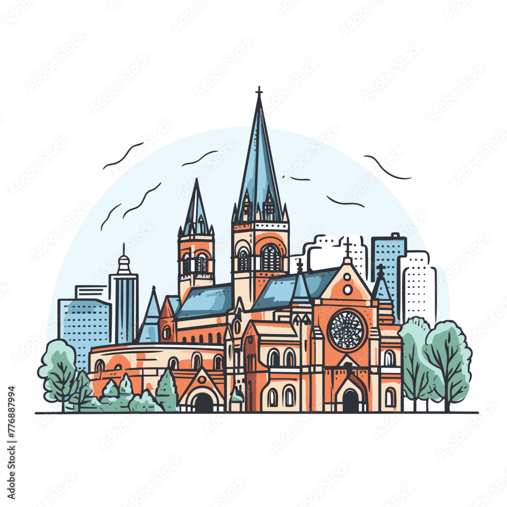 Trinity Church in Boston. Trinity Church in Boston hand-drawn comic illustration. Vector doodle style cartoon illustration
