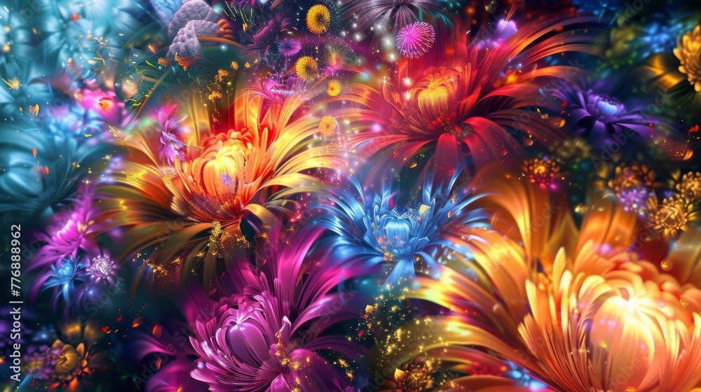 Natures fireworks a dazzling array of colorful flower explosions and extravagant textures. - obrazy, fototapety, plakaty 