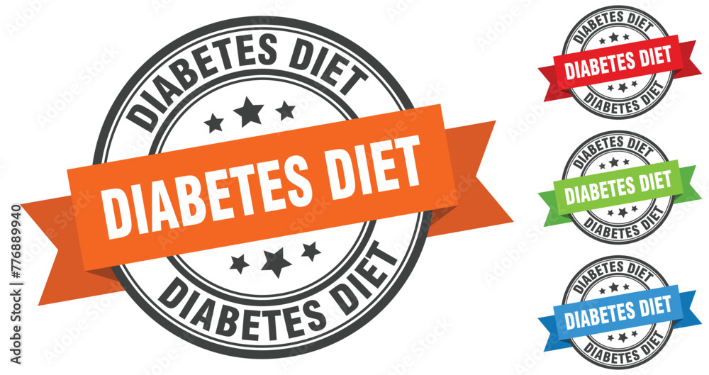 diabetes diet stamp. round band sign set. label diabetes diet stamp. round band sign set. label