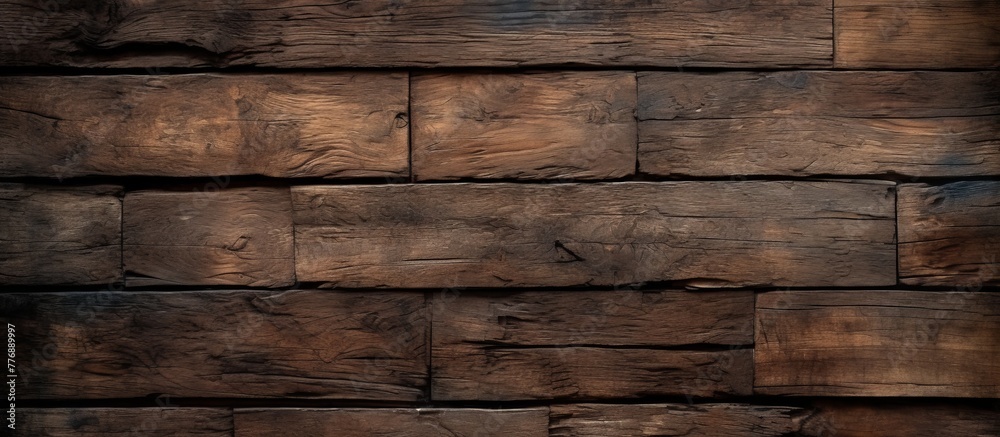 Fototapeta premium Wooden wall with textured surface and visible grains, featuring a bright red fire hydrant attached to it