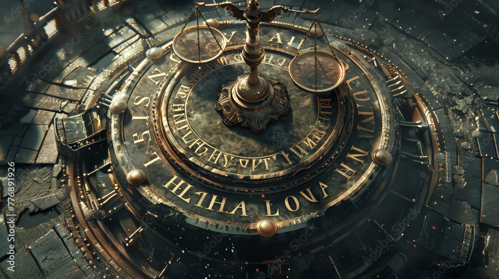 Fototapeta premium Antique Zodiac Compass and Scales