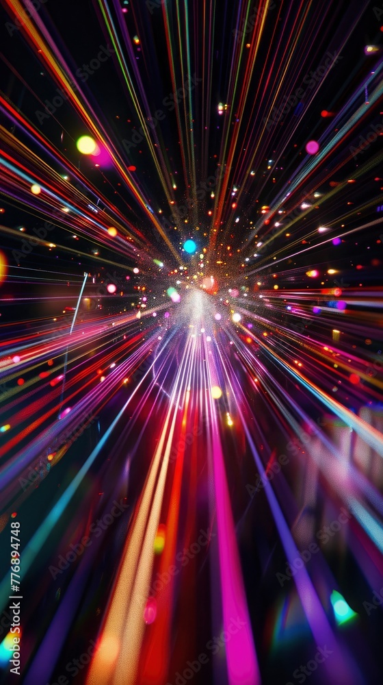 Stunning 3d render of abstract multicolor spectral lines of light in perspective, dark background Stunning 3d render of abstract multicolor spectral lines of light in perspective, dark background