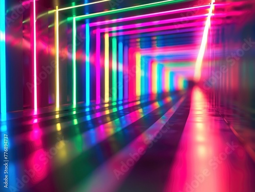 Stunning 3d render of abstract multicolor spectral lines of light reflecting in perspective, background, screensaver