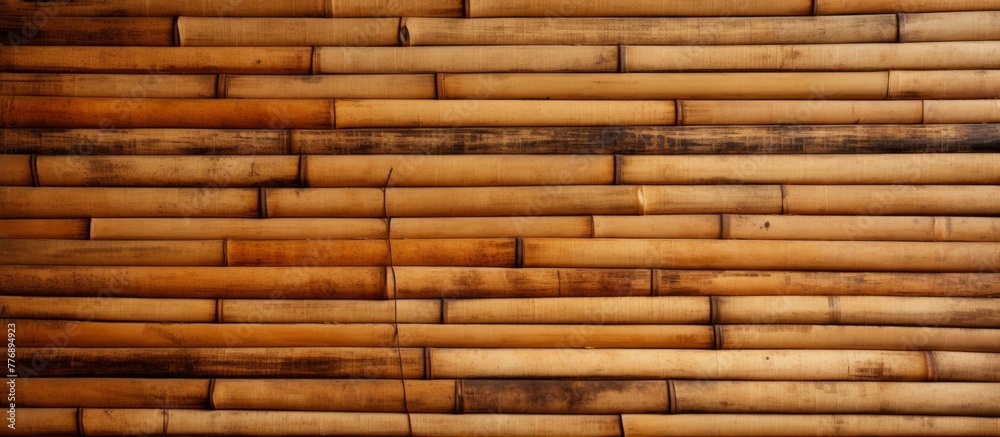 Detailed view of a bamboo wall featuring numerous wooden elements creating a textured and natural aesthetic Detailed view of a bamboo wall featuring numerous wooden elements creating a textured and natural aesthetic