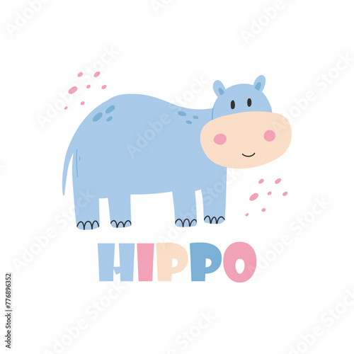 Cute vector illustration with hippopotamus. Kids hippo print.