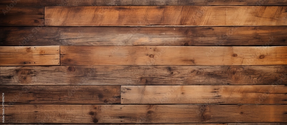 Naklejka premium Close-up of a rustic wooden wall featuring numerous weathered wood planks arranged closely together