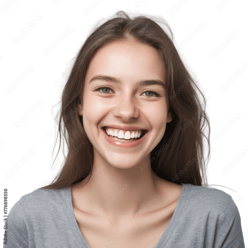 portrait of a smiling woman wearing grey t shirt isolated on transparent background portrait of a smiling woman wearing grey t shirt isolated on transparent background