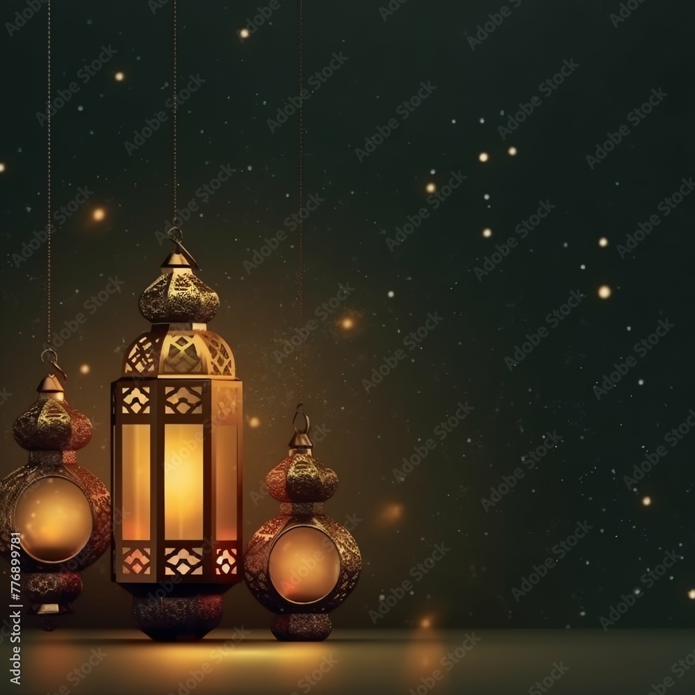 Eid mubarak and ramadan kareem greetings with islamic lantern and mosque. Eid al fitr background