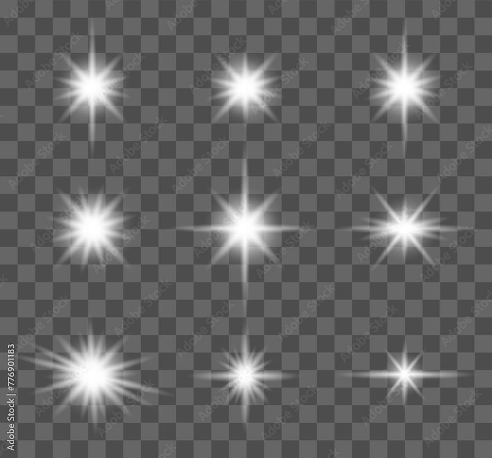 Glowing light effect collection. Shine, sparks, flare, flash illustration. Star flash effect on transparent background Glowing light effect collection. Shine, sparks, flare, flash illustration. Star flash effect on transparent background