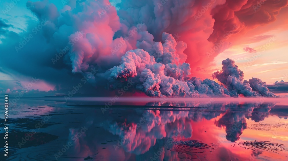 The world suspended in a sea, vibrant hues clash with the somber smoke of climate change A poignant visual