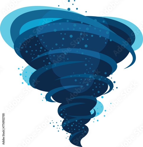 Tornado blue hurricane dangerous climate catastrophe dust water swirl vector flat illustration