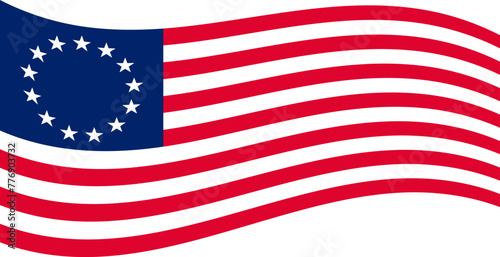 Waving Betsy Ross flag is the flag of the United States, which is conformant to the Flag Act of 1777. Vector illustration
