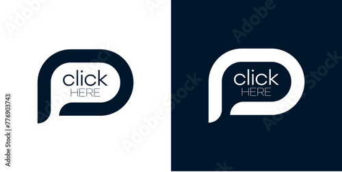 click here sign on white background	 photo