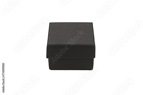 Small black closed cardboard box isolated on white background.
