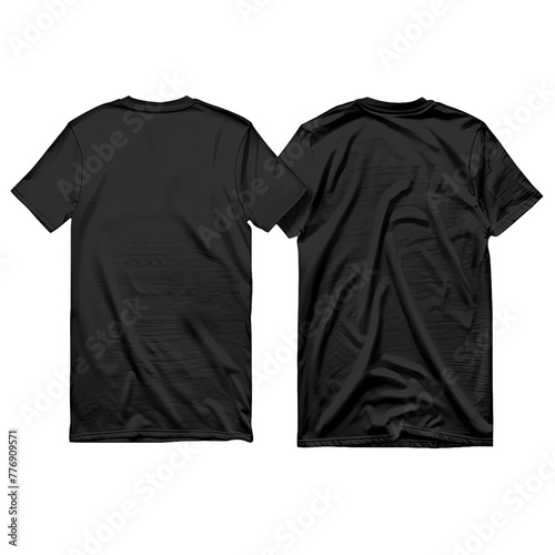 Set of Black front and back view t-shirt isolated on transparent background.