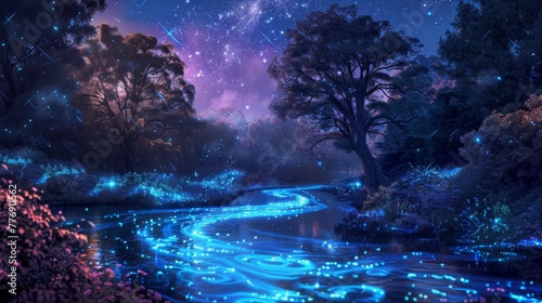 A river winding through a f...